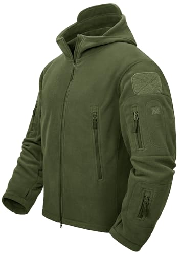 TACVASEN Herren Fleecejacke Military Outdoor Winddichte Jacke mit Kapuze- Gr. L, Grün von TACVASEN