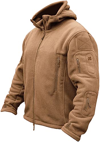 TACVASEN Herren Fleecejacke Military Outdoor Winddichte Jacke mit Kapuze- Gr. L, Sand von TACVASEN