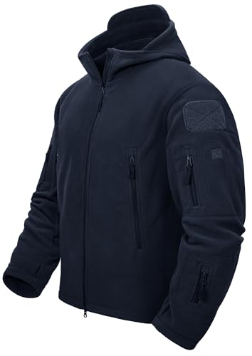 TACVASEN Herren Fleecejacke Military Outdoor Winddichte Jacke mit Kapuze- Gr. S, Navy Blau von TACVASEN