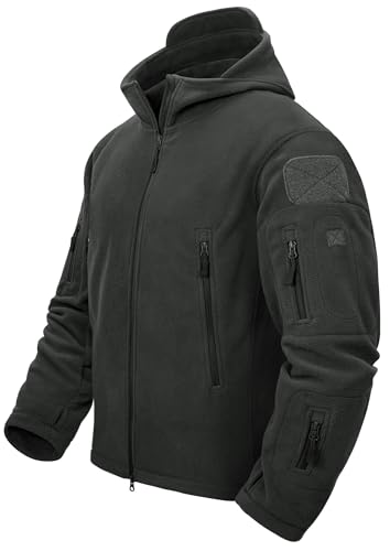 TACVASEN Herren Fleecejacke Military Outdoor Winddichte Jacke mit Kapuze- Gr. XXL, Grau von TACVASEN
