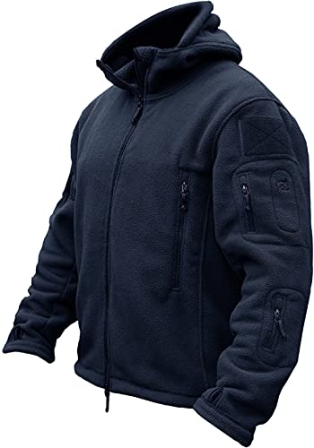 TACVASEN Herren Fleecejacke Military Outdoor Winddichte Jacke mit Kapuze- Gr. XXL, Navy Blau von TACVASEN