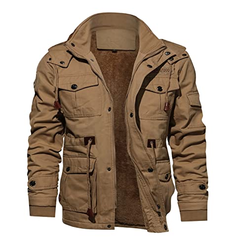 TACVASEN Herren Fleecejacke Winterjacke Parker Warme Armee Militärt Gefütterte Übergangsjacke (3XL, Khaki) von TACVASEN