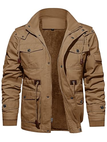 TACVASEN Herren Fleecejacke Winterjacke Parker Warme Armee Militärt Gefütterte Übergangsjacke (S, Khaki) von TACVASEN