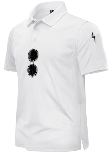 TACVASEN Herren Freizeit Casual Poloshirts Herrenhemd Atmungsaktiv Schenll Trocknend Shirts (Weiß, 3XL) von TACVASEN