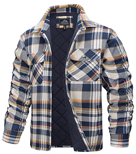 TACVASEN Herren Karierte Hemdjacke Warm Flanellhemd Holzfällerhemd Thermohemd Jacke (S, Gelb) von TACVASEN