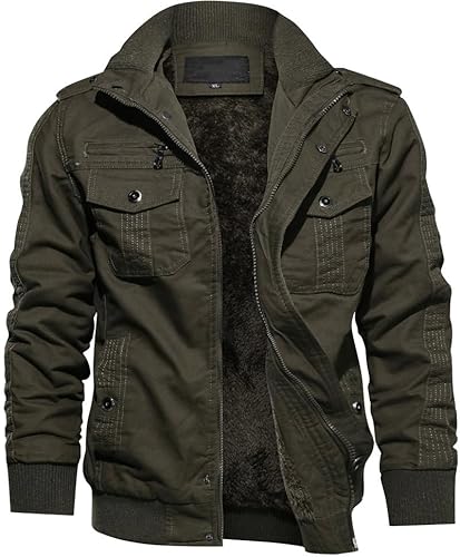 TACVASEN Herren Winterjacke Fleece Gefüttert Militär Herbstjacke Bomberjacke Winter US Army Jacket mit Innentasche (3XL, Armeegrün) von TACVASEN