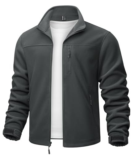 TACVASEN Herren Fürhlingsjacke Sport Fleecejacke Outdoor Warme Übergangsjacke (XL, Dunkelgrau) von TACVASEN