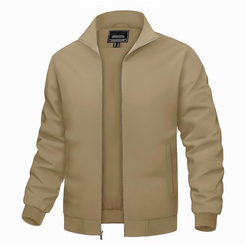 TACVASEN Leichte Sommerjacke Herren Jacke Übergangsjacke Sweatjacke Herbst Trainingsjacke Casual Blouson Sommer für Männer (M, Khaki) von TACVASEN