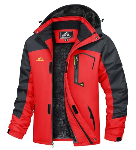 TACVASEN Herren Funktionsjacken Windbreaker Outdoorjacke Rengen Wasserdicht Übergangsjacken Fleece mit Multi-Taschen, Rot, M von TACVASEN