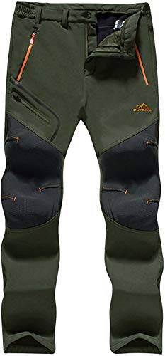 TACVASEN Herren Gefütterte Wanderhose Atmungsaktiv Arbeitshose Fleece Hose Thermohose Berghose mit Reissverschlusstaschen (Armeegrün, 32) von TACVASEN