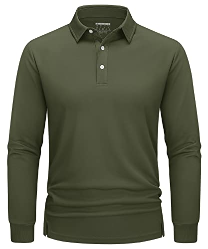 TACVASEN Herren Golf Shirt Longsleeve Sommershirts Schnelltrocknend Funktionsshirts Casual Polohemd Atmungsaktiv, Armeegrün, S TACVASEN Herren Golf Shirt Longsleeve Sommershirts Schnelltrocknend Funktionsshirts Casual Polohemd Atmungsaktiv, Armeegrün, S von TACVASEN
