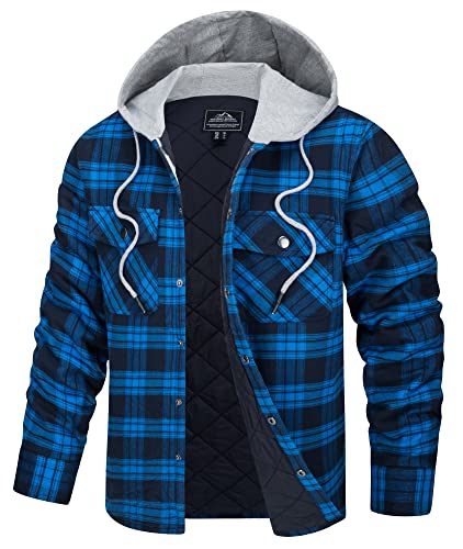 TACVASEN Herren Holzfällerjacke Gefüttert Thermohemd Karo Hemd Jacke Weich Frühlingsjacke Arbeitsjacke Classic Kapuzenjacke (S, Blau Navy) von TACVASEN