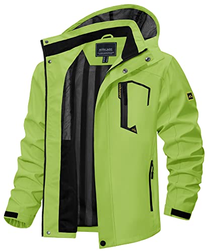 TACVASEN Softshelljacke Herren Wasserabweisend Outdoorjacke Leicht Regenjacke Fahrrad Outdoor Wanderjacke (L, Neongrün) von TACVASEN