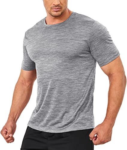 TACVASEN Herren Jogging T-Shirts Schnelltrocknend Kurzarm Rundhalsausschnitt Laufen Workout Gym T-Shirt, Hellgrau, S von TACVASEN