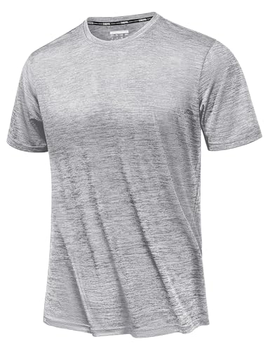 TACVASEN Herren Outdoor Sportshirts Kurzarm T-Shirts Meliert Funktionsshirt Kurzarm Atmungsaktiv Sport Shirt Fitness T Shirt Sommer Tops (S, Hellgrau) von TACVASEN