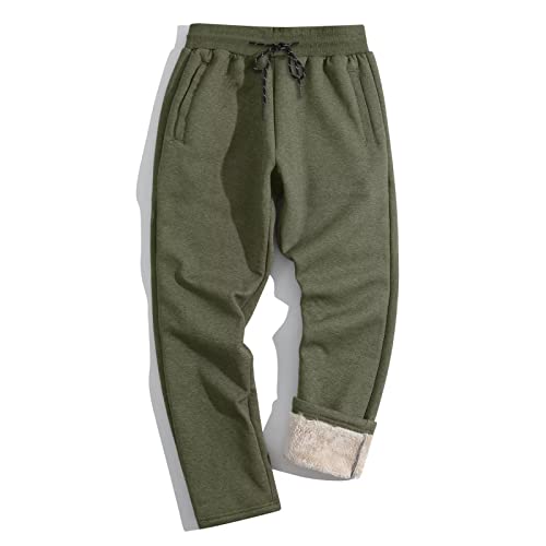 TACVASEN Herren Jogginghose Winter Hose mit Fleecefutter Freizeithose Männer Sporthose mit Kordelzug (32, Armeegrün) von TACVASEN