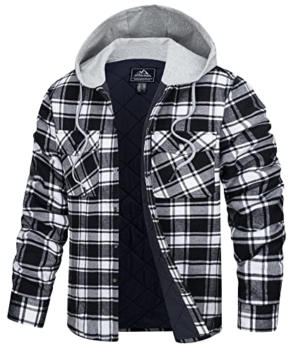 TACVASEN Kariert Holzfäller Jacke Herren Casual Thermo Hemd Langarm Flanellhemd Übergangsjacke Herbst Holzfällerhemd Freizeitjacke (3XL, Schwarz Weiß) von TACVASEN