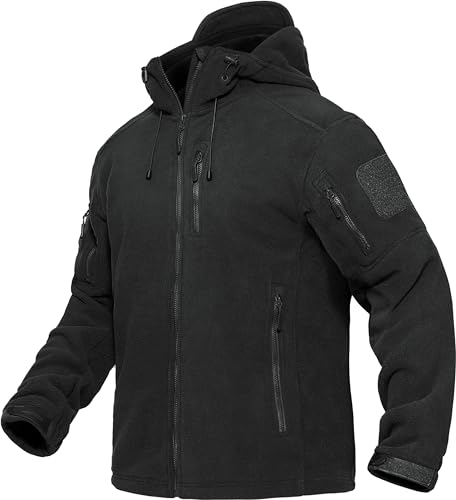 TACVASEN Herren Fleecejacke Übergangsjacke Winter Warme Jacke Full Zip Pullover mit Reißverschlusstasche (XL, Schwarz) von TACVASEN