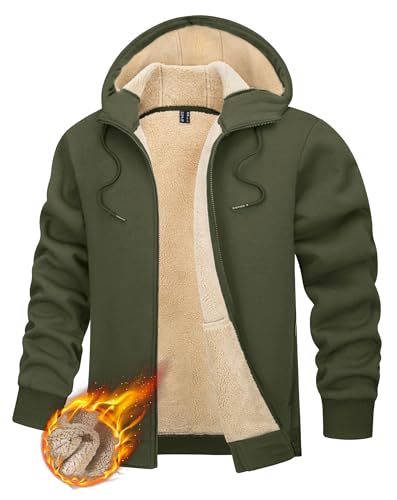 TACVASEN Herren Kapuzenpullover Sweatjacke Winter Hoodie Hoody Langarm Reißverschluss Pulli Warme Jacket, Armeegrün, 3XL von TACVASEN