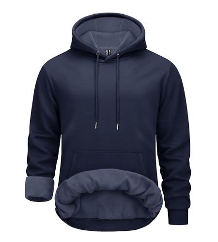 TACVASEN Herren Kapuzenpullover Warme Fleece Sweatshirts Baumwolle Hoodie Langarm mit Kapuze (L, Navy) von TACVASEN