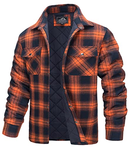 TACVASEN Herren Karierte Hemdjacke Warm Flanellhemd Holzfällerhemd Thermohemd Jacke (XL, Orange) von TACVASEN