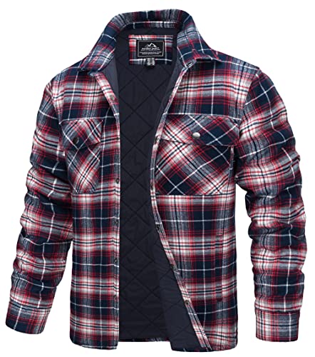 TACVASEN Herren Karierte Hemdjacke Warm Flanellhemd Holzfällerhemd Thermohemd Jacke (XXL, Rot Weiß) von TACVASEN
