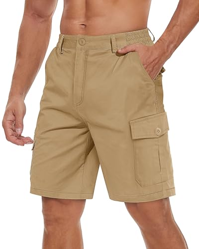 TACVASEN Herren Kurz Cargo Shorts für Arbeiten Cargo Casual Bermudas Leichte Hiking Shorts mit Stretch-Taille, Khaki, 34 von TACVASEN