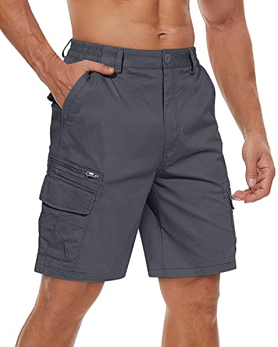 TACVASEN Herren Kurz Shorts Outdoorhose Cargohose Cotton Freizeithose Urlaub Hose Wandern für Männer, Dunkelgrau von TACVASEN