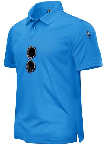 TACVASEN Herren Kurzarm Poloshirts Atmungsaktiv Polo Golf T-Shirts für Outdoor-Aktivitäten, Azurblau, S von TACVASEN