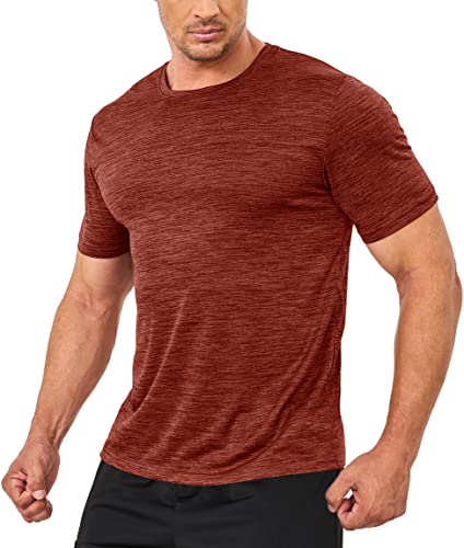 TACVASEN Herren Kurzarm-Laufshirts Leichte Basic T Shirts Schnell Trocknend Activewear-T-Shirts, Dunkelorange, S von TACVASEN