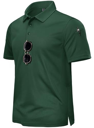 TACVASEN Herren Kurzarm Poloshirts Atmungsaktiv Polo Golf T-Shirts für Outdoor-Aktivitäten, Waldgrün, XL von TACVASEN