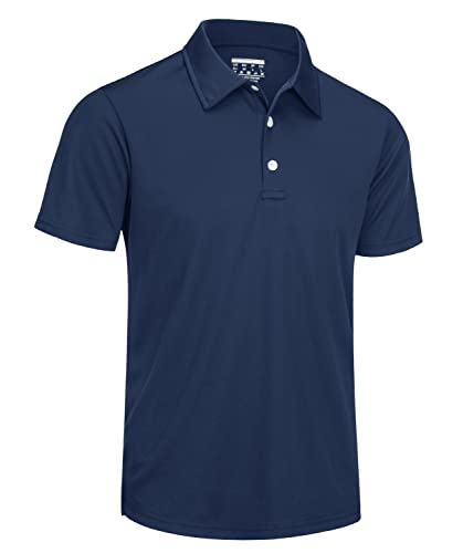 TACVASEN Herren Kurzarm Shirts Freizeithemd Poloshirts Casual Sommer Bequem Tshirts Quick Dry Leicht (L, Marineblau) von TACVASEN