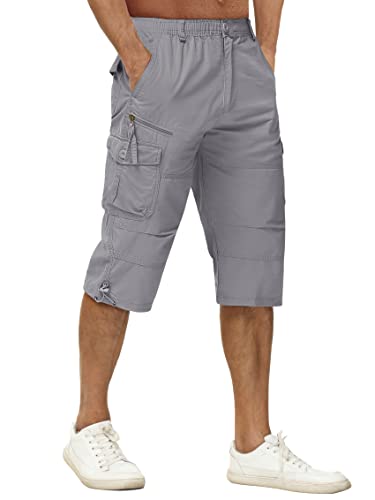 TACVASEN Herren Kurze Cargohose Baumwolle 3/4 Cargo Bermuda Shorts Outdoor Lässige Shorts Freizeitshorts mit Taschen (36, Hellgrau) von TACVASEN