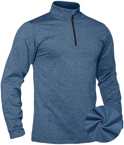 TACVASEN Herren Langarmshirt Longsleeve Shirts Warme Fleecepullover Funktionsshirt Winter Ski Tops Männer (M, Indigo) von TACVASEN