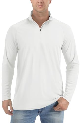 TACVASEN Herren UV Shirts Langarm mit 1/4 Zip Atmungsaktiv Sonnenschutz Outdoor Wasser Fishing Oberteil Rash Guards, Weiß, XXL von TACVASEN