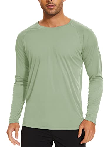 TACVASEN Herren UPF 50+ UV Sonnenschutz Langarmshirt Outdoor Langarm T-Shirt Rashguard, Hellgrün, L von TACVASEN