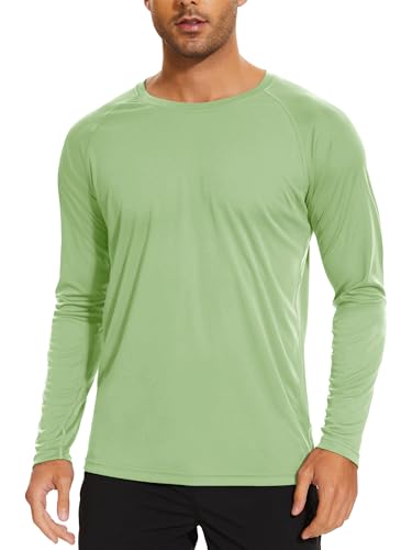 TACVASEN Herren UPF 50+ UV Sonnenschutz Langarmshirt Outdoor Langarm T-Shirt Rashguard, Hellgrün, M von TACVASEN