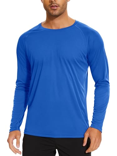 TACVASEN Herren UPF 50+ UV Sonnenschutz Langarmshirt Outdoor Langarm T-Shirt Rashguard, Königsblau, S von TACVASEN