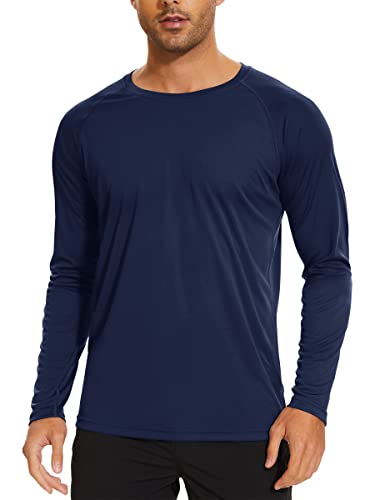 TACVASEN Herren UPF 50+ UV Sonnenschutz Langarmshirt Outdoor Langarm T-Shirt Rashguard, Marineblau, S von TACVASEN