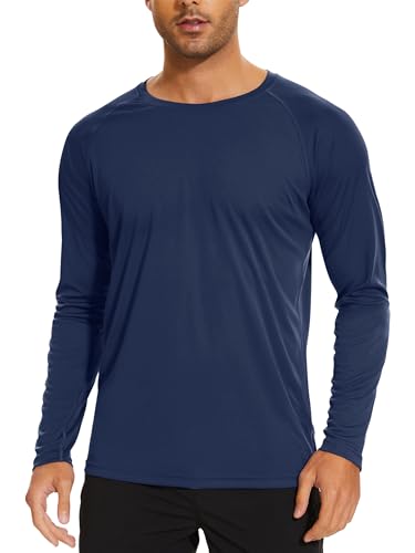 TACVASEN Herren UPF 50+ UV Sonnenschutz Langarmshirt Outdoor Langarm T-Shirt Rashguard, Marineblau, XL von TACVASEN