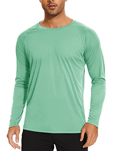 TACVASEN Herren UPF 50+ UV Sonnenschutz Langarmshirt Outdoor Langarm T-Shirt Rashguard, Minzgrün, 3XL von TACVASEN