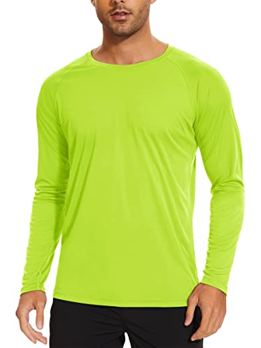 TACVASEN Herren UPF 50+ UV Sonnenschutz Langarmshirt Outdoor Langarm T-Shirt Rashguard, Neongrün, S von TACVASEN