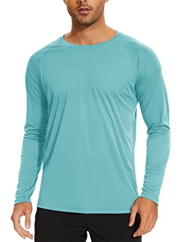 TACVASEN Herren UPF 50+ UV Sonnenschutz Langarmshirt Outdoor Langarm T-Shirt Rashguard, Wasserblau, S von TACVASEN