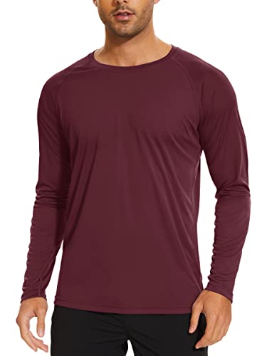 TACVASEN Herren UPF 50+ UV Sonnenschutz Langarmshirt Outdoor Langarm T-Shirt Rashguard, Weinrot, L von TACVASEN