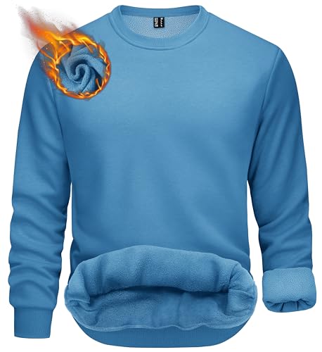 TACVASEN Pullover Herren Sweatshirt Winter Arbeitpullover Gefüttert Crewneck Langarmshirt Outdoor Sport(S, Dunstblau) von TACVASEN