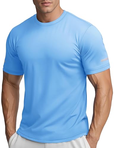 TACVASEN Herren Leicht Trainingsshirt Schnelltrocknend Laufshirt UV-Schutz Sport T-Shirts mit Reflektierender Streifen Himmelblau, XL TACVASEN Herren Leicht Trainingsshirt Schnelltrocknend Laufshirt UV-Schutz Sport T-Shirts mit Reflektierender Streifen Himmelblau, XL von TACVASEN