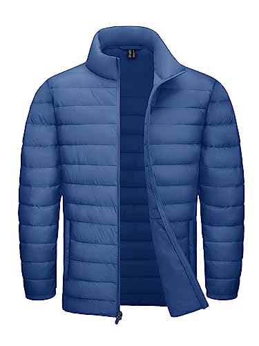 TACVASEN Herren Leichte Steppjacke Winter Wandern Jacke Übergangsjacke Frühlingsjacke mit Stehkragen (XXL, Indigo) von TACVASEN