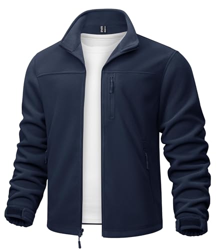 TACVASEN Herren Leichte Übergangsjacke Fleecejacke Microfleece Sweatshirts Full Zip (3XL, Marineblau) von TACVASEN