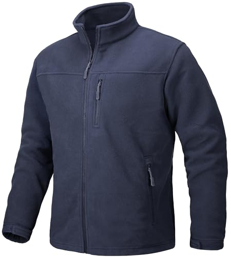 TACVASEN Herren Leichte Übergangsjacke Fleecejacke Microfleece Sweatshirts Full Zip (L, Marineblau) von TACVASEN