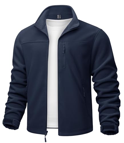 TACVASEN Herren Leichte Übergangsjacke Fleecejacke Microfleece Sweatshirts Full Zip (M, Marineblau) von TACVASEN